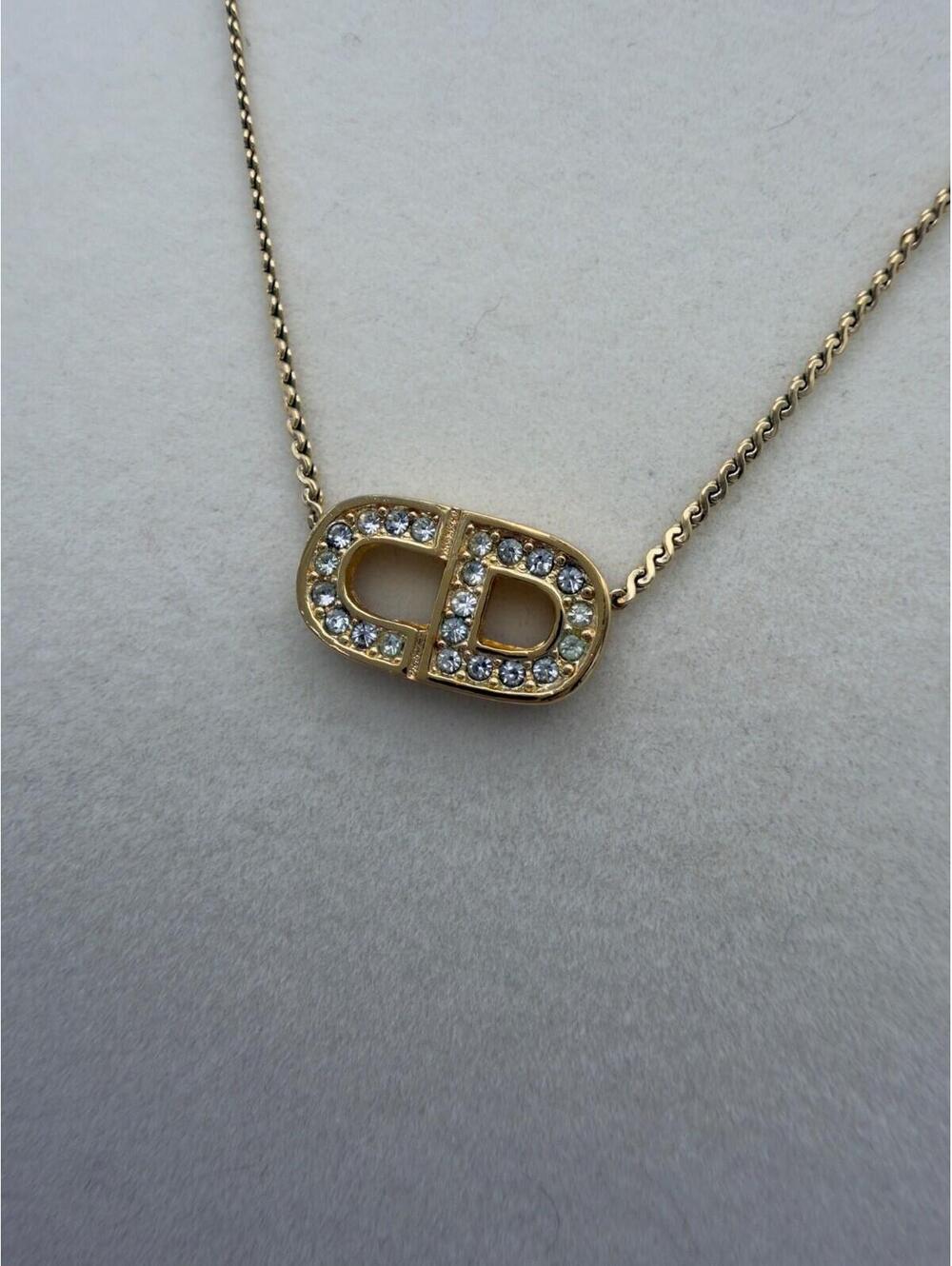 Authentic Christian Dior Necklace CD Letters Logo Pendant With Crystals 16” - Picture 3 of 10